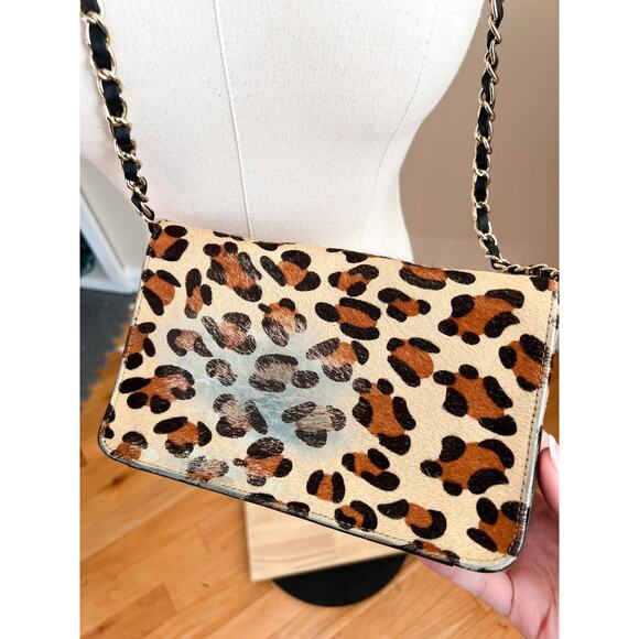 St. John Authentic Fur Crossbody Bag Black Leather Leopard Print - Picture 5 of 9